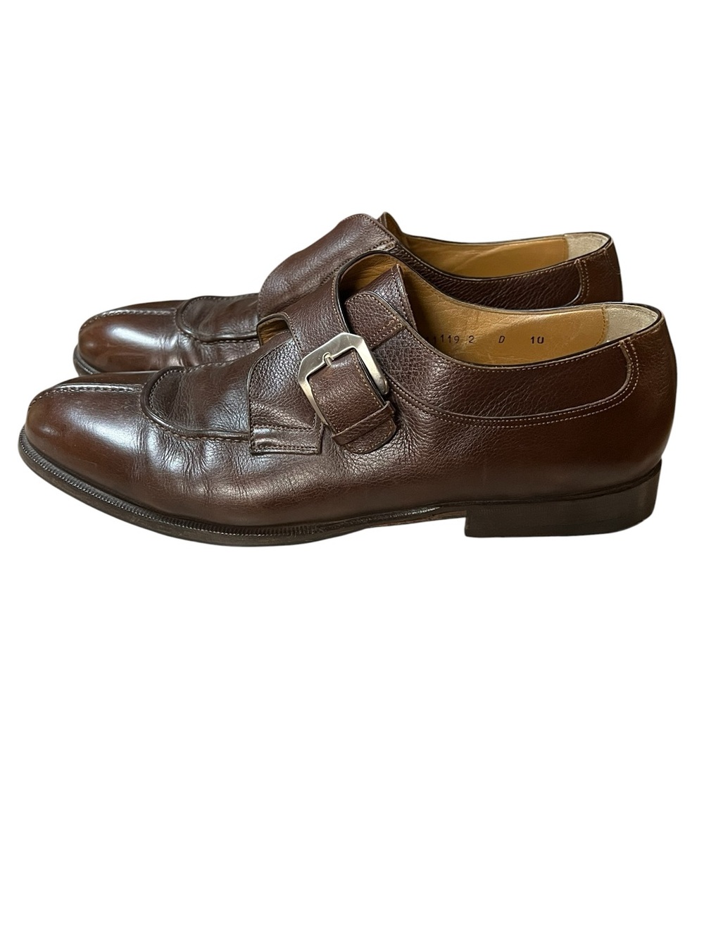Santoni brown leather one monk strap silver buckle dress shoes Made in Italy